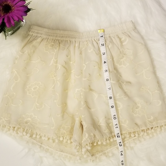 Japna Embroidered Lace Tassel Cream Shorts - Picture 5 of 7